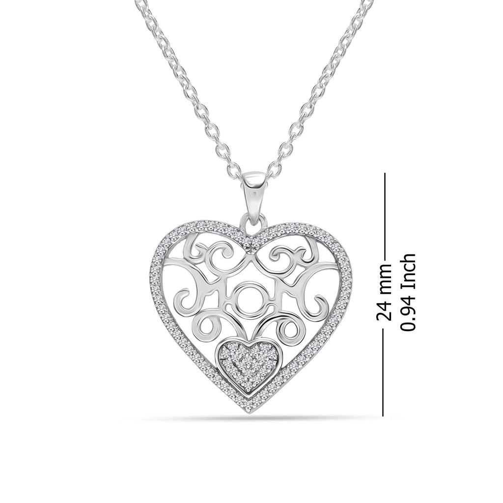 925 Sterling Silver Light-Weight CZ Filigree Heart Pendant Necklace Jewelry Gifts for Women and Teen 18" Inch