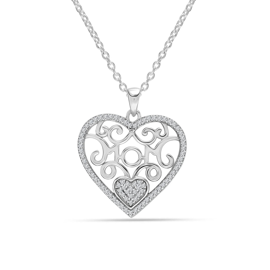 925 Sterling Silver Light-Weight CZ Filigree Heart Pendant Necklace Jewelry Gifts for Women and Teen 18" Inch